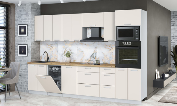 Изображение товара Кухонный гарнитур Интерлиния Мила Лайт 3.1-ПМ3 (персидский жемчуг/персидский жемчуг/дуб бунратти)