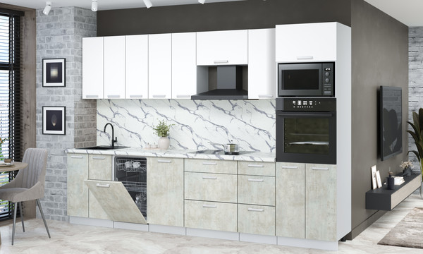 Изображение товара Кухонный гарнитур Интерлиния Мила Лайт 3.1-ПМ3 (белый платинум/бетон лайт/белый гранит)