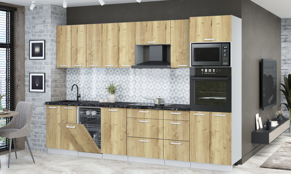 Изображение товара Кухонный гарнитур Интерлиния Мила Лайт 3.1-ПМ3 (дуб золотой/дуб золотой/кастилло темный)