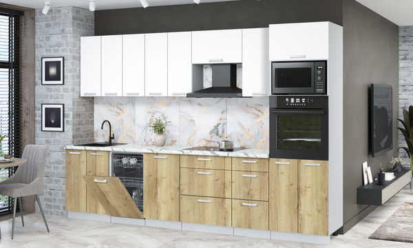 Изображение товара Кухонный гарнитур Интерлиния Мила Лайт 3.1-ПМ3 (белый платинум/дуб золотой/белый гранит)