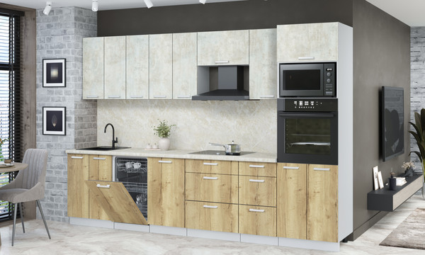 Изображение товара Кухонный гарнитур Интерлиния Мила Лайт 3.1-ПМ3 (бетон лайт/дуб золотой/опал светлый)