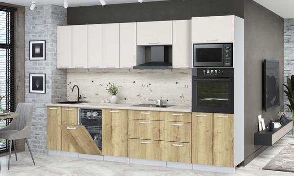 Изображение товара Кухонный гарнитур Интерлиния Мила Лайт 3.1-ПМ3 (персидский жемчуг/дуб золотой/бискайская сосна)