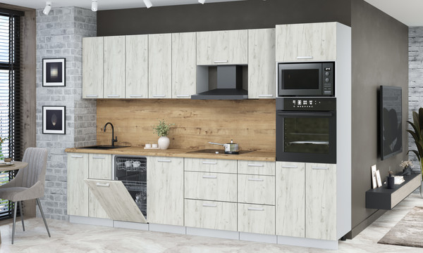 Изображение товара Кухонный гарнитур Интерлиния Мила Лайт 3.1-ПМ3 (дуб белый/дуб белый/дуб бунратти)