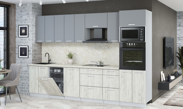 Изображение товара Кухонный гарнитур Интерлиния Мила Лайт 3.1-ПМ3 (серебро/дуб белый/опал светлый)