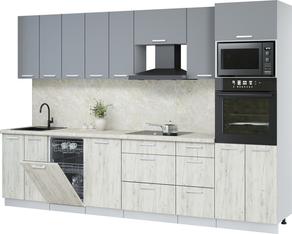 Изображение товара Кухонный гарнитур Интерлиния Мила Лайт 3.1-ПМ3 (серебро/дуб белый/опал светлый)