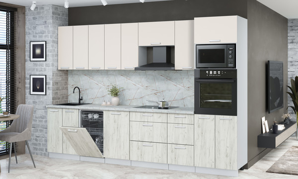 Изображение товара Кухонный гарнитур Интерлиния Мила Лайт 3.1-ПМ3 (персидский жемчуг/дуб белый/серый каспий)