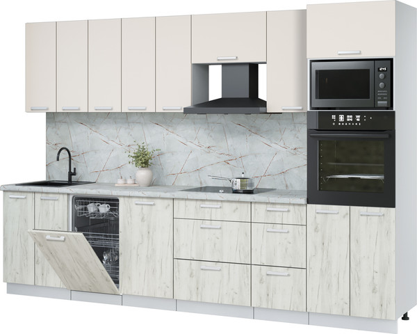 Изображение товара Кухонный гарнитур Интерлиния Мила Лайт 3.1-ПМ3 (персидский жемчуг/дуб белый/серый каспий)