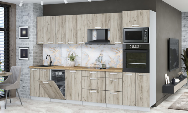 Изображение товара Кухонный гарнитур Интерлиния Мила Лайт 3.1-ПМ3 (дуб серый/дуб серый/дуб бунратти)