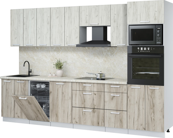 Изображение товара Кухонный гарнитур Интерлиния Мила Лайт 3.1-ПМ3 (дуб белый/дуб серый/опал светлый)