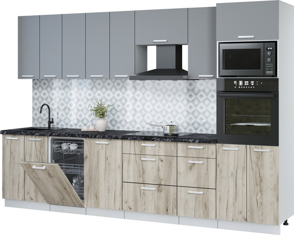 Изображение товара Кухонный гарнитур Интерлиния Мила Лайт 3.1-ПМ3 (серебро/дуб серый/кастилло темный)