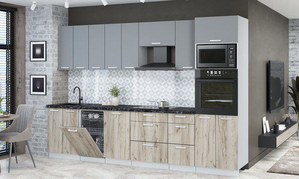 Изображение товара Кухонный гарнитур Интерлиния Мила Лайт 3.1-ПМ3 (серебро/дуб серый/кастилло темный)