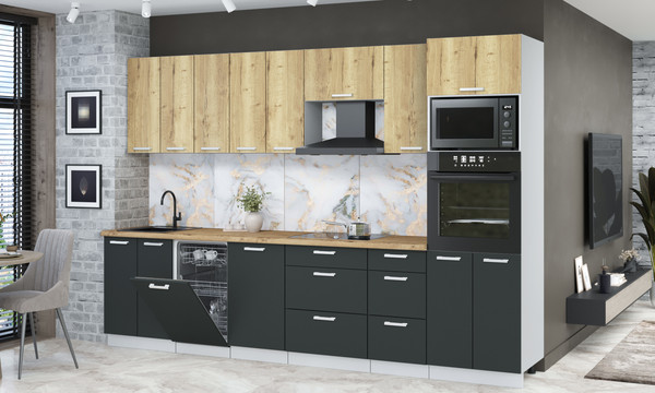 Изображение товара Кухонный гарнитур Интерлиния Мила Лайт 3.1-ПМ3 (дуб золотой/антрацит/дуб бунратти)