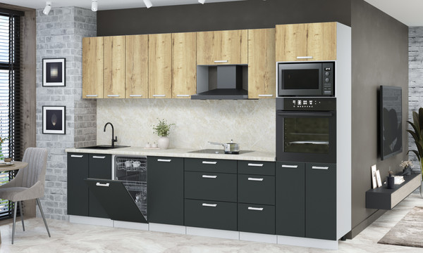 Изображение товара Кухонный гарнитур Интерлиния Мила Лайт 3.1-ПМ3 (дуб золотой/антрацит/опал светлый)