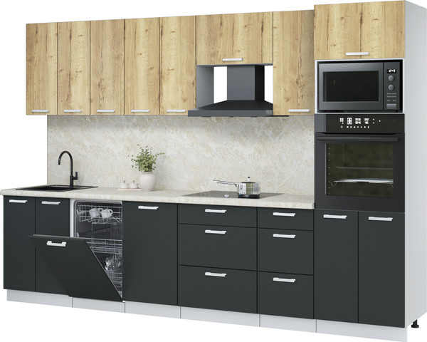 Изображение товара Кухонный гарнитур Интерлиния Мила Лайт 3.1-ПМ3 (дуб золотой/антрацит/опал светлый)