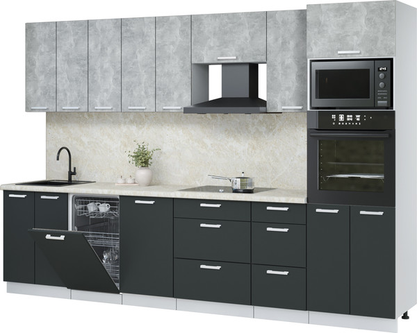 Изображение товара Кухонный гарнитур Интерлиния Мила Лайт 3.1-ПМ3 (бетон/антрацит/опал светлый)