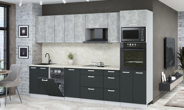 Изображение товара Кухонный гарнитур Интерлиния Мила Лайт 3.1-ПМ3 (бетон/антрацит/опал светлый)