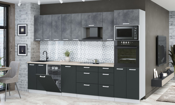 Изображение товара Кухонный гарнитур Интерлиния Мила Лайт 3.1-ПМ3 (бетон портленд/антрацит/травертин серый)