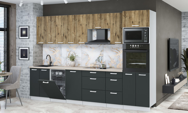 Изображение товара Кухонный гарнитур Интерлиния Мила Лайт 3.1-ПМ3  (дуб веллингтон/антрацит/травертин серый)