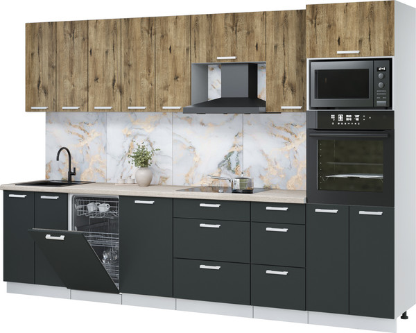 Изображение товара Кухонный гарнитур Интерлиния Мила Лайт 3.1-ПМ3  (дуб веллингтон/антрацит/травертин серый)