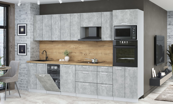 Изображение товара Кухонный гарнитур Интерлиния Мила Лайт 3.1-ПМ3 (бетон/бетон/дуб бунратти)