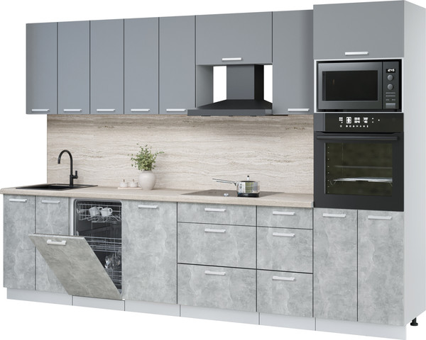 Изображение товара Кухонный гарнитур Интерлиния Мила Лайт 3.1-ПМ3  (серебро/бетон/травертин серый)