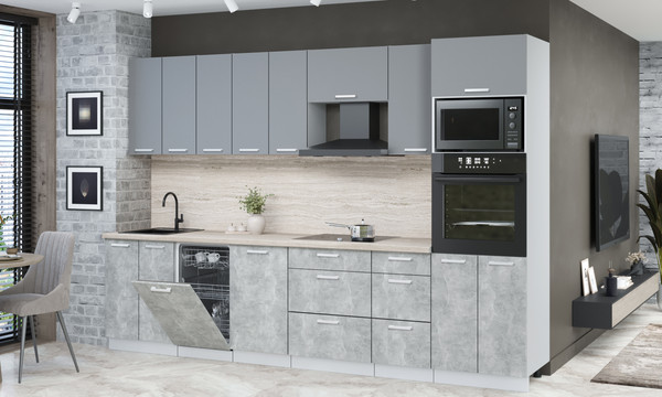 Изображение товара Кухонный гарнитур Интерлиния Мила Лайт 3.1-ПМ3  (серебро/бетон/травертин серый)