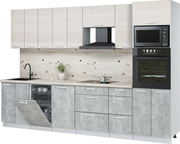 Изображение товара Кухонный гарнитур Интерлиния Мила Лайт 3.1-ПМ3 (вудлайн кремовый/бетон/бискайская сосна)