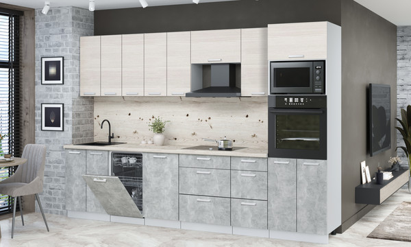 Изображение товара Кухонный гарнитур Интерлиния Мила Лайт 3.1-ПМ3 (вудлайн кремовый/бетон/бискайская сосна)