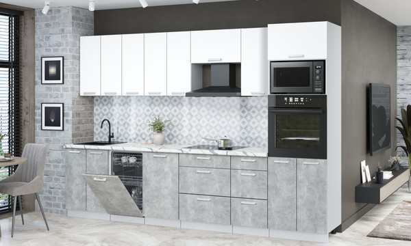 Изображение товара Кухонный гарнитур Интерлиния Мила Лайт 3.1-ПМ3 (белый платинум/бетон/белый гранит)