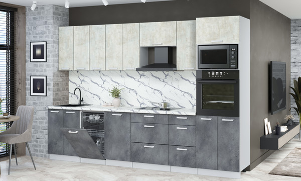 Изображение товара Кухонный гарнитур Интерлиния Мила Лайт 3.1-ПМ3  (бетон лайт/бетон портленд/белый гранит)