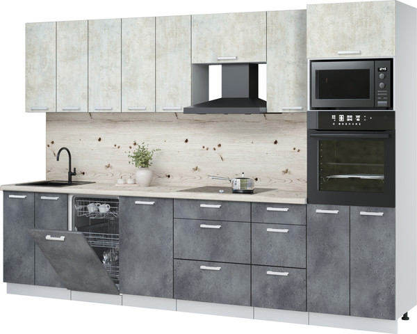 Изображение товара Кухонный гарнитур Интерлиния Мила Лайт 3.1-ПМ3  (бетон лайт/бетон портленд/бискайская сосна)