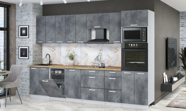 Изображение товара Кухонный гарнитур Интерлиния Мила Лайт 3.1-ПМ3  (бетон портленд/бетон портленд/дуб бунратти)