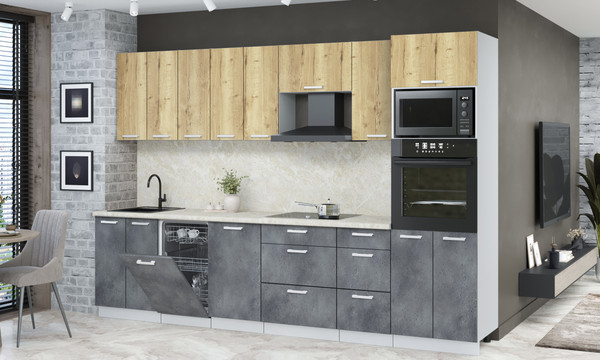 Изображение товара Кухонный гарнитур Интерлиния Мила Лайт 3.1-ПМ3  (дуб золотой/бетон портленд/опал светлый)