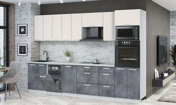 Изображение товара Кухонный гарнитур Интерлиния Мила Лайт 3.1-ПМ3 (персидский жемчуг/бетон портленд/серый каспий)