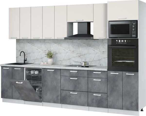 Изображение товара Кухонный гарнитур Интерлиния Мила Лайт 3.1-ПМ3 (персидский жемчуг/бетон портленд/серый каспий)