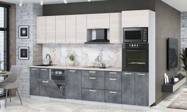 Изображение товара Кухонный гарнитур Интерлиния Мила Лайт 3.1-ПМ3 (вудлайн кремовый/бетон портленд/бискайская сосна)