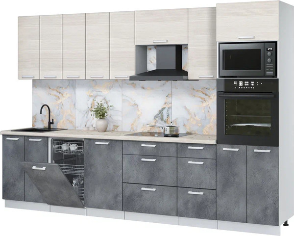 Изображение товара Кухонный гарнитур Интерлиния Мила Лайт 3.1-ПМ3 (вудлайн кремовый/бетон портленд/бискайская сосна)