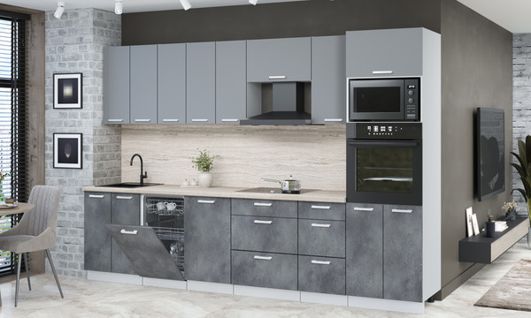 Изображение товара Кухонный гарнитур Интерлиния Мила Лайт 3.1-ПМ3 (серебро/бетон портленд/травертин серый)