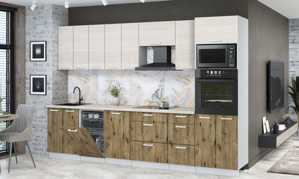 Изображение товара Кухонный гарнитур Интерлиния Мила Лайт 3.1-ПМ3 (вудлайн кремовый/дуб веллингтон/бискайская сосна)