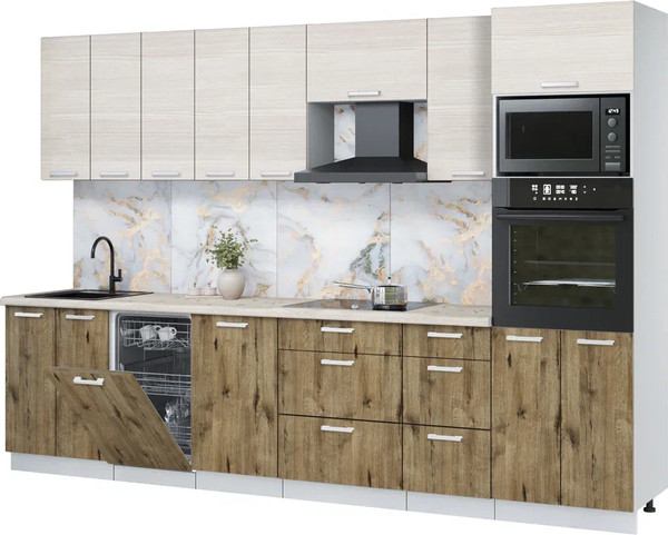 Изображение товара Кухонный гарнитур Интерлиния Мила Лайт 3.1-ПМ3 (вудлайн кремовый/дуб веллингтон/бискайская сосна)