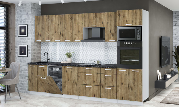 Изображение товара Кухонный гарнитур Интерлиния Мила Лайт 3.1-ПМ3  (дуб веллингтон/дуб веллингтон/кастилло темный)