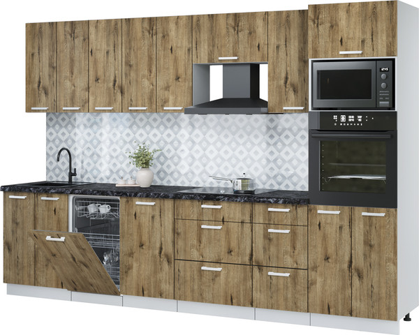 Изображение товара Кухонный гарнитур Интерлиния Мила Лайт 3.1-ПМ3  (дуб веллингтон/дуб веллингтон/кастилло темный)