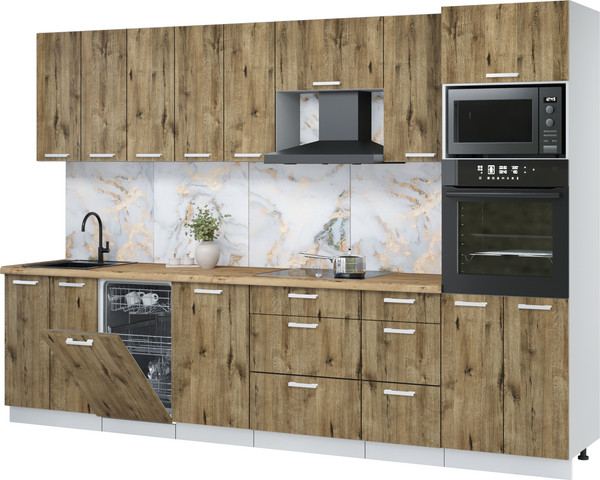 Изображение товара Кухонный гарнитур Интерлиния Мила Лайт 3.1-ПМ3 (дуб веллингтон/дуб веллингтон/дуб бунратти)