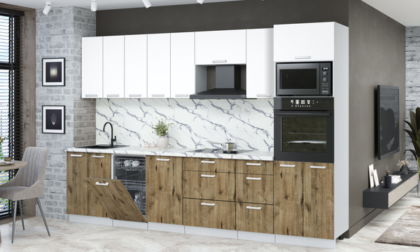 Изображение товара Кухонный гарнитур Интерлиния Мила Лайт 3.1-ПМ3 (белый платинум/дуб веллингтон/белый гранит)