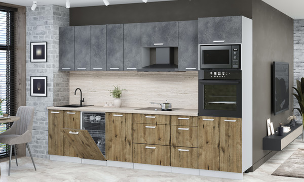 Изображение товара Кухонный гарнитур Интерлиния Мила Лайт 3.1-ПМ3 (бетон портленд/дуб веллингтон/травертин серый)