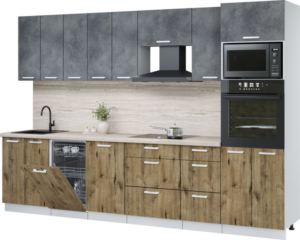 Изображение товара Кухонный гарнитур Интерлиния Мила Лайт 3.1-ПМ3 (бетон портленд/дуб веллингтон/травертин серый)