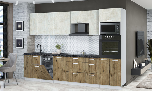 Изображение товара Кухонный гарнитур Интерлиния Мила Лайт 3.1-ПМ3 (бетон лайт/дуб веллингтон/кастилло темный)