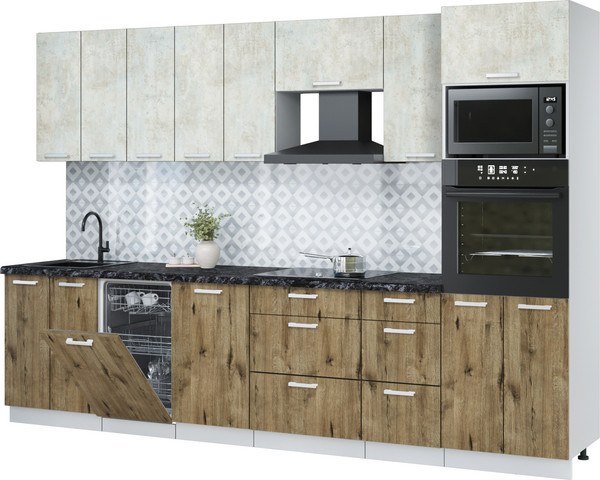 Изображение товара Кухонный гарнитур Интерлиния Мила Лайт 3.1-ПМ3 (бетон лайт/дуб веллингтон/кастилло темный)