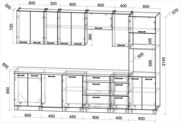 Изображение товара Кухонный гарнитур Интерлиния Мила Лайт 3.1-ПМ3 (серебро/дуб веллингтон/травертин серый)