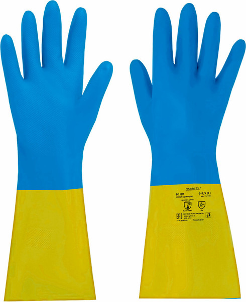 Изображение товара Перчатки защитные Rabbitex КЩС / 701115 (L, синий/желтый)